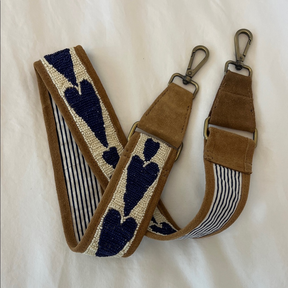 Parker Thatch Beaded and Suede Crossbody Strap, U Pattern, Natural and Navy